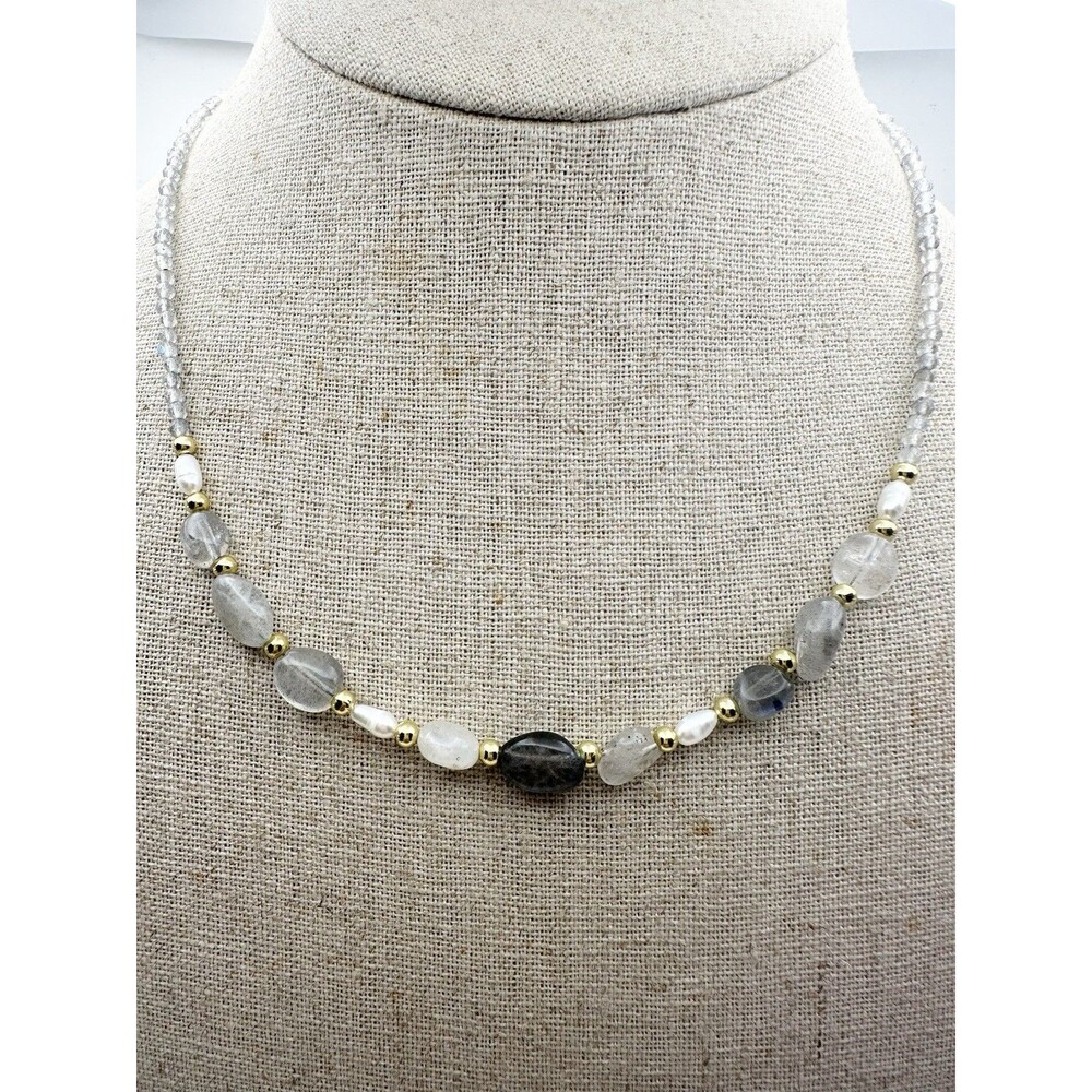 Handmade Labradorite Freshwater Pearl Beads Necklace 18”